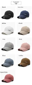 Vue détaillée montrant neuf couleurs disponibles de casquettes de baseball à séchage rapide