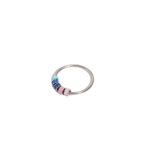 Silver open ring with colorful enamel beads on a 14k white gold plated copper band
