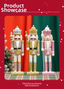 Three 30cm glitter nutcracker soldier figurines in silver, gold and pink festive colors