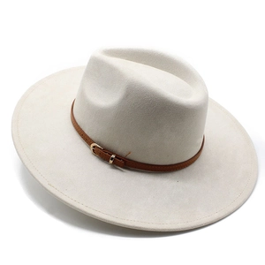 Vintage Unisex Wide Brim Fedora Jazz Hat Polyester Suede Texture With Belt Buckle Sun Protection Retro Gentleman Party Cap