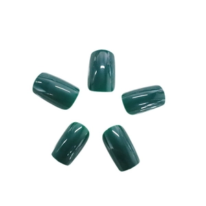 Elegant long square press-on nails in glossy deep green minimalist fashion style