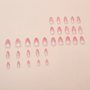 Rosa Ombre Mandel Kunstnägel zum Aufkleben mit weißen Kirschblüten-Designs