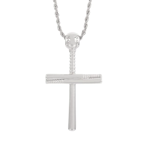 Silver stainless steel baseball bat cross pendant with twisted chain for men