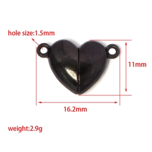 Black heart-shaped stainless steel magnetic clasp for jewelry DIY with dimensions
