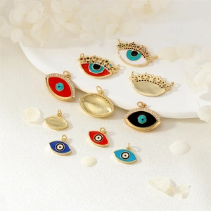 Colorful evil eye charms in gold finish with enamel and zircon for jewelry making