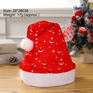 Red Christmas hat with LED lights and silver star patterns, size 28x39cm for holiday decor