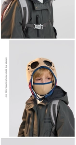 Detail view of kids winter aviator hat with protective goggles and integrated face mask