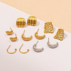 Collection of textured gold and silver 304 stainless steel earrings in varied shapes