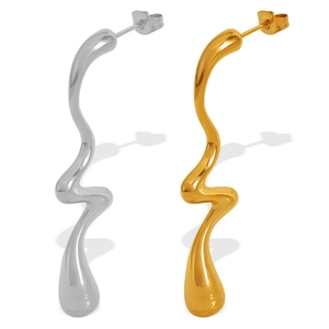 Minimalist minimalist twisted wave metal earrings in high-polish gold and silver finishes