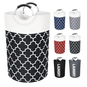 Large foldable waterproof laundry basket with metal handles and Moroccan patterns