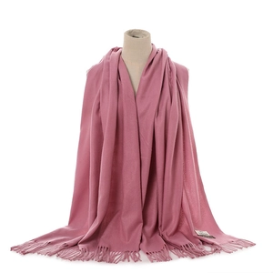 Pink cashmere feel winter scarf with elegant fringe, warm thick shawl for women daily wear