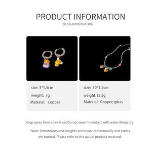 Close-up of bumblebee and honey pot jewelry set with specific product dimensions