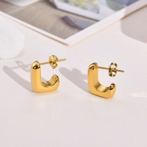 Minimalist gold U-shaped geometric stud earrings with a polished mirror finish for women