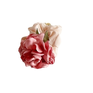 French style floral hair scrunchie with large pink satin flower and cream fabric band