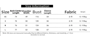Detailed size chart for women's cotton lapel shirt showing chest and length measurements