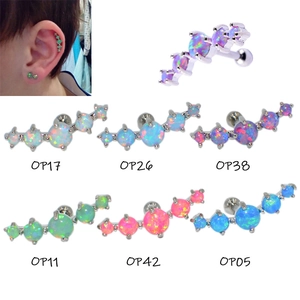 Boucles d'Oreilles Piercing en Acier Inoxydable avec Opale Artificielle Homme Femme Forme de Vague Arc Bijoux Cadeau