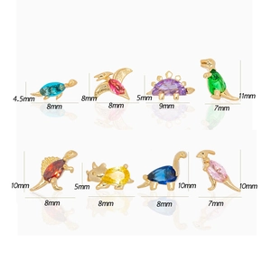 Detailed dimensions of 8 cute dinosaur earrings with colorful zircon and gold plating