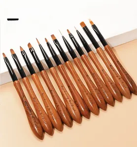 Lot de 12 pinceaux nail art professionnels avec manches en bois de noyer et têtes variées