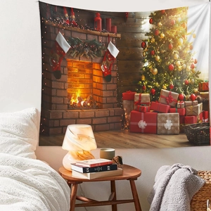 Detail of Christmas tree tapestry showing high-definition printing on soft polyester fabric