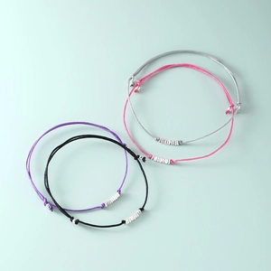 Minimalist S925 silver bead woven rope bracelets in purple, black, pink and grey colors