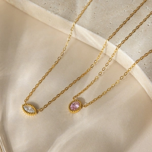 Colliers en acier inoxydable doré 18 carats avec marquise zircon et pendentifs roses
