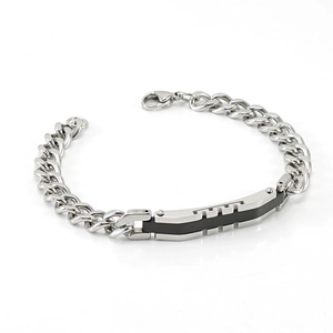 Men's 18K gold plated stainless steel Cuban chain bracelet with black geometric plate inlay