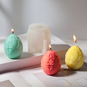 Easter egg silicone mold with European embossed pattern for DIY candles and plaster decor