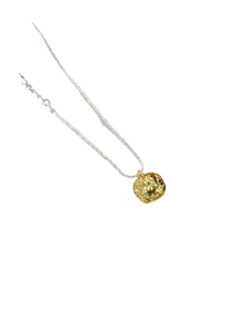 Modern 925 silver chain necklace with irregular gold hammered square pendant for women