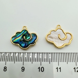 Detailed size view of cloud-shaped shell pendants in 18K gold plated frame