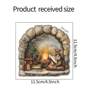 Detailed size chart for Christmas mouse in a cozy fireplace hole wall decal 11.5cm