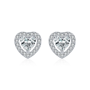 Elegant heart shaped S925 sterling silver stud earrings with moissanite stones