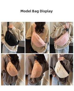Plush lamb wool belt bags in six colors shown on model for various styling options
