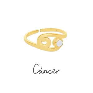 Macro view of 18K gold stainless steel Cancer zodiac ring with white zircon stone