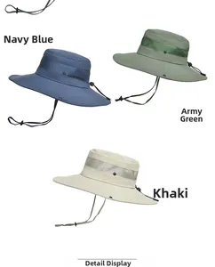 Details von Outdoor-Sonnenhüten mit atmungsaktivem Netzband und verstellbarem Kinnriemen
