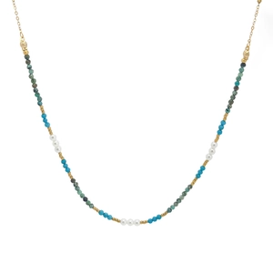 Vintage African pine stone necklace with beads and 18K gold plated stainless steel chain