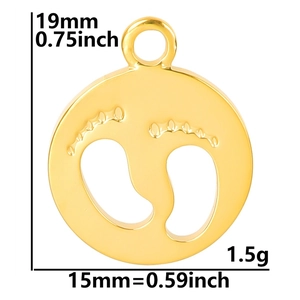 Polished 18k gold plated stainless steel footprint pendant dimensions 19mm by 15mm
