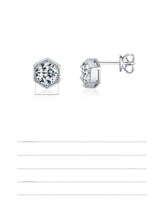 Detailed specs of 1ct hexagonal 925 silver moissanite studs with 6.5mm width measurement