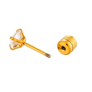 24K gold-plated stainless steel screw-back stud earring with a brilliant clear zircon