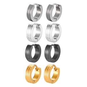 Set of 4 pairs stainless steel hoop earrings in silver, black, gold, and matte finishes