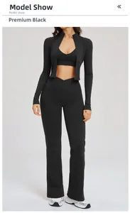 Completo sportivo nero 3 pezzi con giacca a zip e pantaloni svasati a vita a V