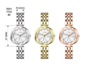 Detailed size parameters of fashion metal strap watches in silver, gold, and rose gold