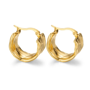 Elegant gold-finished stainless steel hoop earrings with textured lava irregular pattern