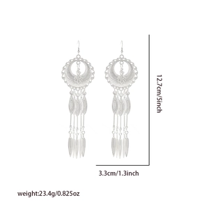 Detailed size specifications for bohemian tassel earrings with feather charm charms