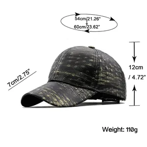 PU leather baseball cap with gold polka dots texture and size specifications guide