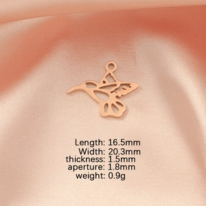 Rose gold hummingbird pendant detail with precise dimensions 16.5x20.3mm for DIY jewelry