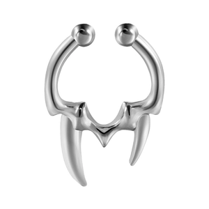Minimalist U-shaped silver stainless steel fake septum ring with vampire fang design
