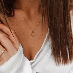 18k gold plated letter C necklace with colorful zircons on a delicate chain for women