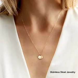 Minimalist Round Disc Pendant Necklace Stainless Steel Geometric Circle Adjustable Cable Chain Jewelry For Women