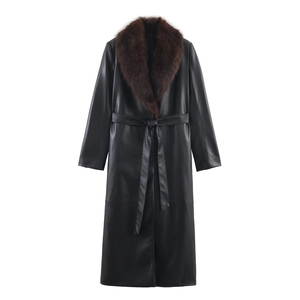 Cappotto Lungo In Similpelle Da Donna Con Collo In Pelliccia Rimovibile Cintura Trench Invernale Elegante Nero