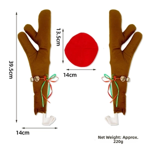 Detailed view of plush reindeer antlers with bells and red nose car decoration kit